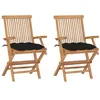 Image de vidaXL Chaises de jardin avec coussins noir lot de 2 Bois teck massif