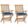 Image de vidaXL Chaises de jardin avec coussins bleu lot de 2 Bois teck massif