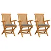 Image de vidaXL Chaises de jardin avec coussins gris lot de 3 Bois teck massif