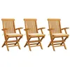 Image de vidaXL Chaises de jardin avec coussins crème lot de 3 Bois teck massif3062516