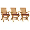 Image de vidaXL Chaises de jardin avec coussins rouge bordeaux lot de 3 Teck