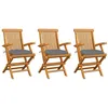 Image de vidaXL Chaises de jardin avec coussins gris lot de 3 Bois teck massif