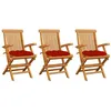 Image de vidaXL Chaises de jardin avec coussins rouge lot de 3 Bois teck massif3062535