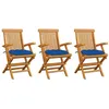 Image de vidaXL Chaises de jardin avec coussins bleu lot de 3 Bois teck massif3062539