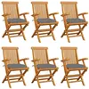 Image de vidaXL Chaises de jardin avec coussins gris lot de 6 Bois teck massif