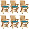 Image de vidaXL Chaises de jardin avec coussins bleu clair lot de 6 Teck massif