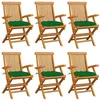 Image de vidaXL Chaises de jardin avec coussins vert lot de 6 Bois teck massif3062561