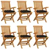 Image de vidaXL Chaises de jardin avec coussins noir lot de 6 Bois teck massif