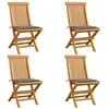 Image de vidaXL Chaises de jardin et coussins gris lot de 4 Bois de teck massif