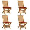 Image de vidaXL Chaises de jardin et coussins rouge lot de 4 Bois teck massif3062574