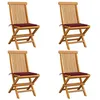 Image de vidaXL Chaises de jardin avec coussins rouge bordeaux lot de 4 Teck