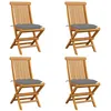 Image de vidaXL Chaises de jardin et coussins gris lot de 4 Bois de teck massif