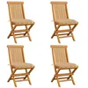 Image de vidaXL Chaises de jardin et coussins beige lot de 4 Bois teck massif
