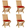 Image de vidaXL Chaises de jardin et coussins rouge lot de 4 Bois teck massif3062589