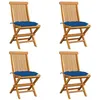 Image de vidaXL Chaises de jardin et coussins bleu lot de 4 Bois de teck massif3062593