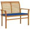 Image de Vidaxl Banc De Jardin Et Coussin Bleu Royal 112 Cm Bois De Teck Massif