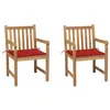 Image de vidaXL Chaises de jardin lot de 2 et coussins rouge Bois teck massif3062736