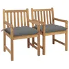 Image de vidaXL Chaises de jardin lot de 2 et coussins gris Bois de teck massif