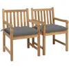 Image de Chaises De Jardin 2 Pcs Avec Coussins Gris Bois De Teck Massif