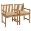 Image de vidaXL Chaises de jardin lot de 2 et coussins beige Bois teck massif