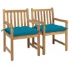 Image de vidaXL Chaises de jardin lot de 2 et coussins bleu clair Bois de teck3062749