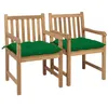 Image de vidaXL Chaises de jardin lot de 2 et coussins vert Bois de teck massif