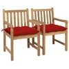 Image de vidaXL Chaises de jardin lot de 2 et coussins rouge Bois teck massif