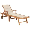 Image de vidaXL Vidaxl Chaise Longue Avec Coussin Crème Bois De Teck Solide