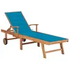 Image de vidaXL Chaise longue avec coussin bleu Bois de teck solide