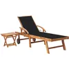 Image de vidaXL Vidaxl Chaise Longue Avec Table Et Coussin Bois De Teck Solide