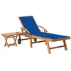 Image de vidaXL Chaise longue avec table et coussin Bois de teck solide3063031