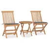 Image de Vidaxl Mobilier Ã DÃ®ner D'extÃ©rieur Pliable Avec Coussin 3 Pcs Teck