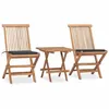 Image de vidaXL Ensemble à manger d'extérieur pliable avec coussin 3 pcs Teck