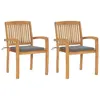 Image de vidaXL Chaises de jardin lot de 2 et coussins gris Bois de teck massif