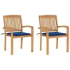 Image de vidaXL Chaises de jardin lot de 2 et coussins bleu Bois de teck massif