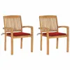 Image de vidaXL Chaises de jardin lot de 2 et coussins rouge Bois teck massif