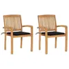Image de vidaXL Chaises de jardin lot de 2 et coussins noir Bois de teck massif