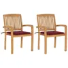 Image de vidaXL Chaises de jardin lot de 2 avec coussins bordeaux Teck massif