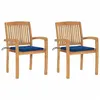 Image de vidaXL Chaises de jardin lot de 2 avec coussins bleu royal Teck massif