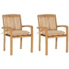 Image de vidaXL Chaises de jardin lot de 2 et coussins beige Bois teck massif