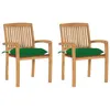 Image de vidaXL Chaises de jardin lot de 2 et coussins vert Bois de teck massif