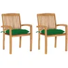 Image de vidaXL Vidaxl Chaises De Jardin 2 Pcs Avec Coussins Vert Bois De Teck Massif