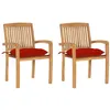 Image de vidaXL Chaises de jardin lot de 2 et coussins rouge Bois teck massif