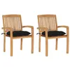 Image de vidaXL Chaises de jardin lot de 2 et coussins noir Bois de teck massif