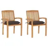 Image de vidaXL Chaises de jardin lot de 2 et coussins taupe Bois teck massif