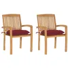 Image de vidaXL Chaises de jardin lot de 2 avec coussins bordeaux Teck massif