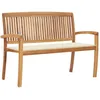 Image de Vidaxl Banc De Jardin Empilable Et Coussin 128,5cm Bois De Teck Massif