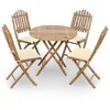 Image de Vidaxl Mobilier Ã DÃ®ner D'extÃ©rieur Pliable 5 Pcs Avec Coussins Bambou