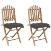 Image de vidaXL Chaises pliables de jardin lot de 2 avec coussins Bambou