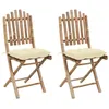 Image de vidaXL Chaises pliables de jardin lot de 2 avec coussins Bambou